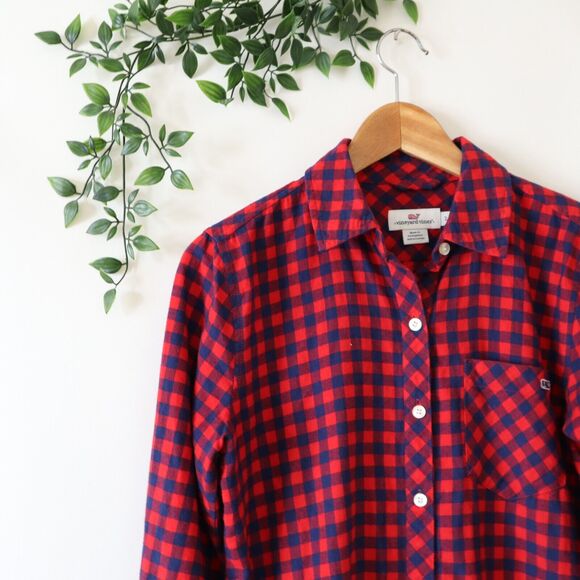Vineyard Vines Flannel Blue & Red Check Long Sleeve Button Front Top Size 2 - Picture 2 of 4